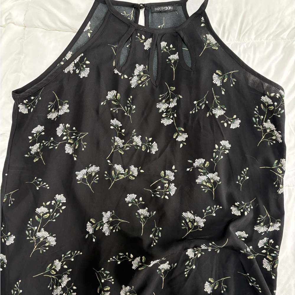 Black Floral Sheer Sleeveless Top